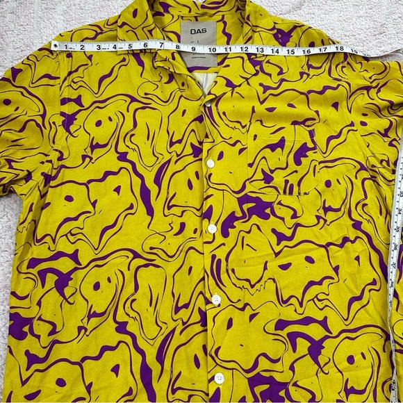 OAS Viscose Button Up Shirt Ochre Purple Smiley Face Men's Shirt Size Large - Picture 5 of 10